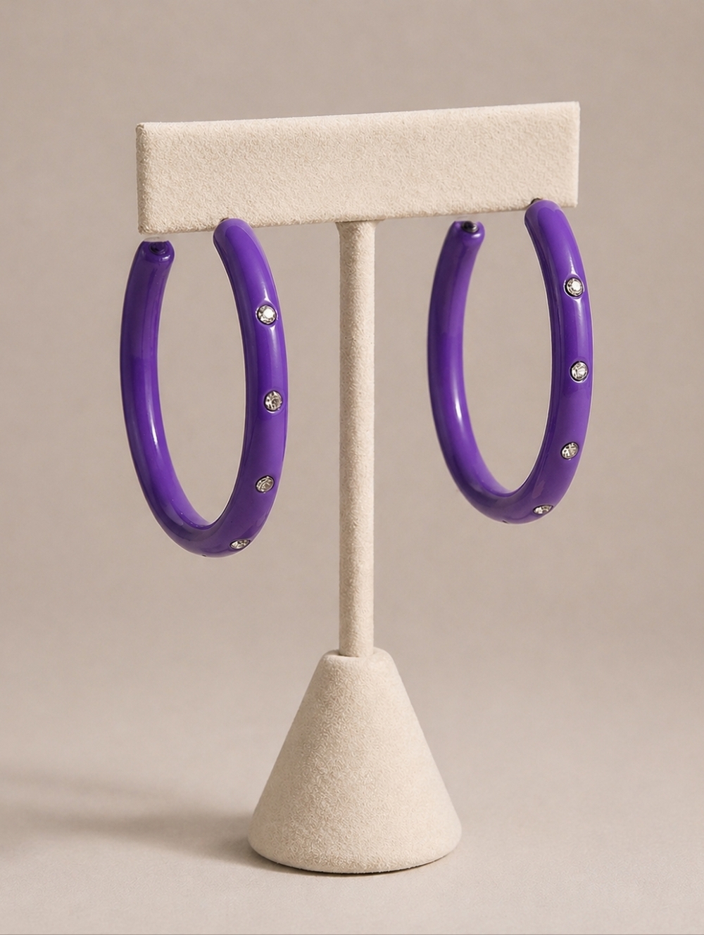 Purple Rhinestone Studded Hoop Earrings Large Womens Statement Y2K Mobwife